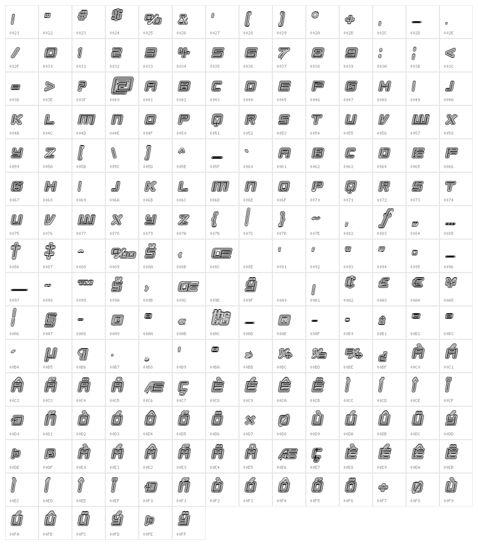 Republikaps - Maze Italic Character Map