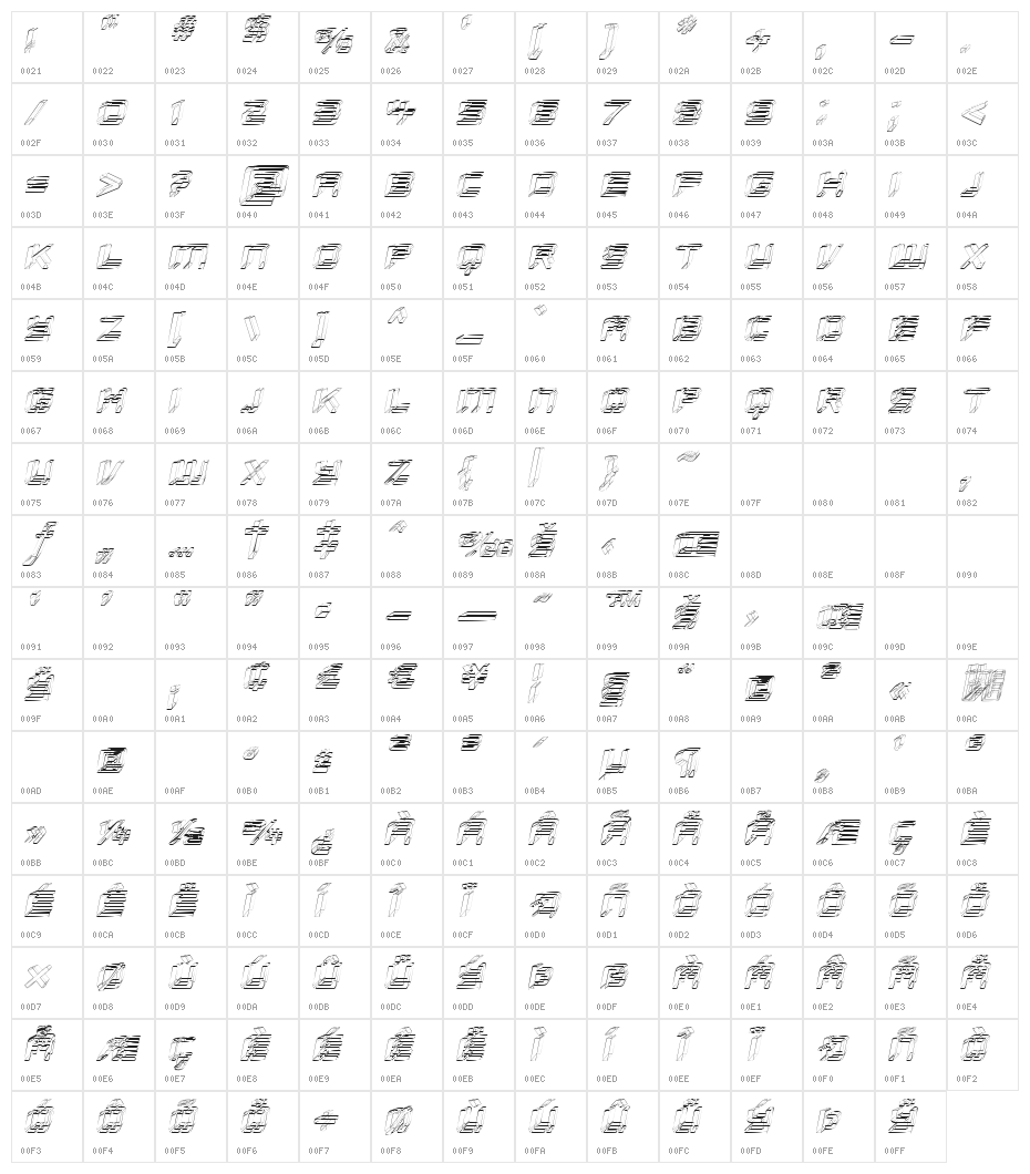Republikaps - Sketch Italic Character Map