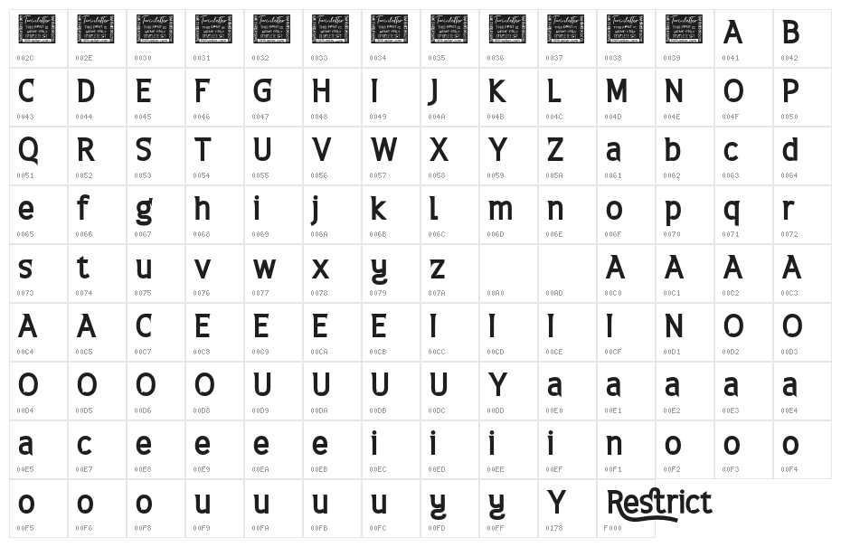 RestrictPersonalUse Character Map