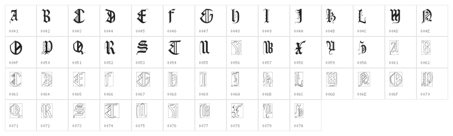 Reta Caps Character Map