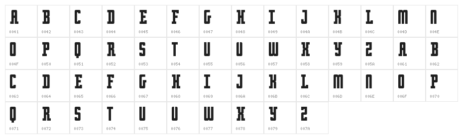 Retro serif Regular Character Map