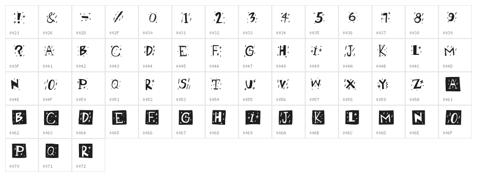 RetroCapsBW Character Map