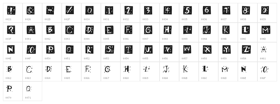 RetroCapsWB Character Map