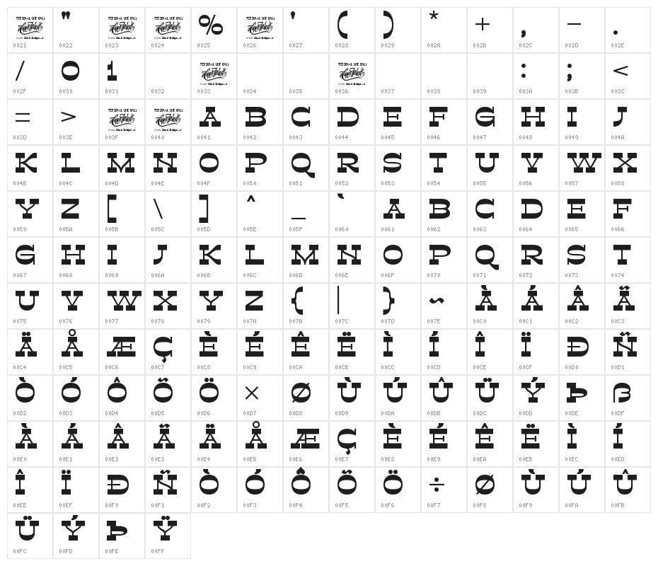Retroman Bold Character Map
