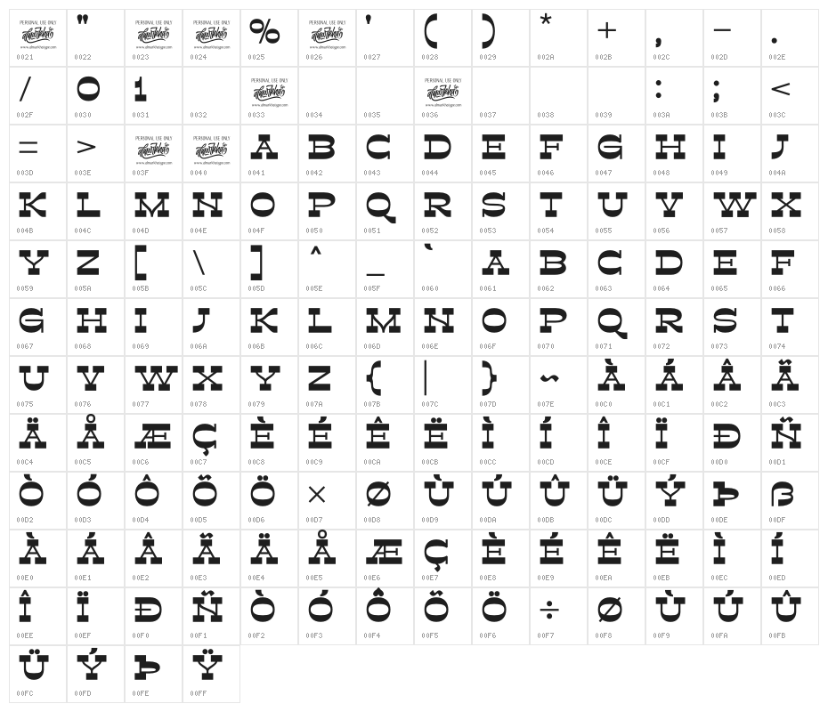 Retroman Bold Character Map