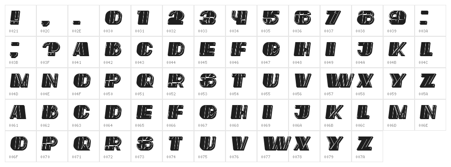 Reverse Filled Italic Character Map