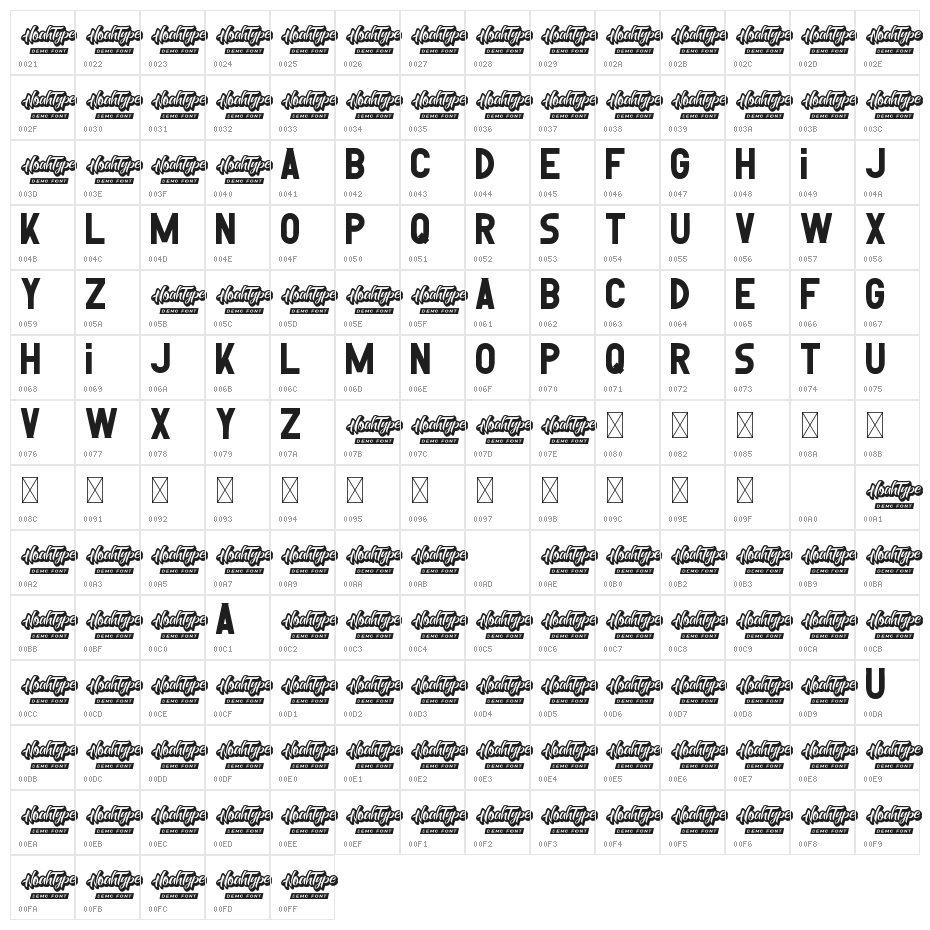Reversed Demo Bold Character Map