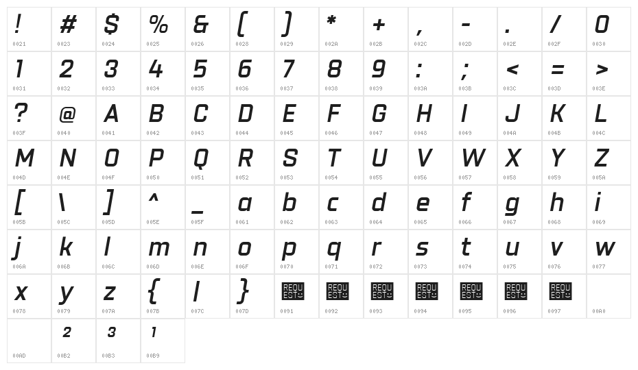 Revx Neue Demo Semi Bold Italic Character Map
