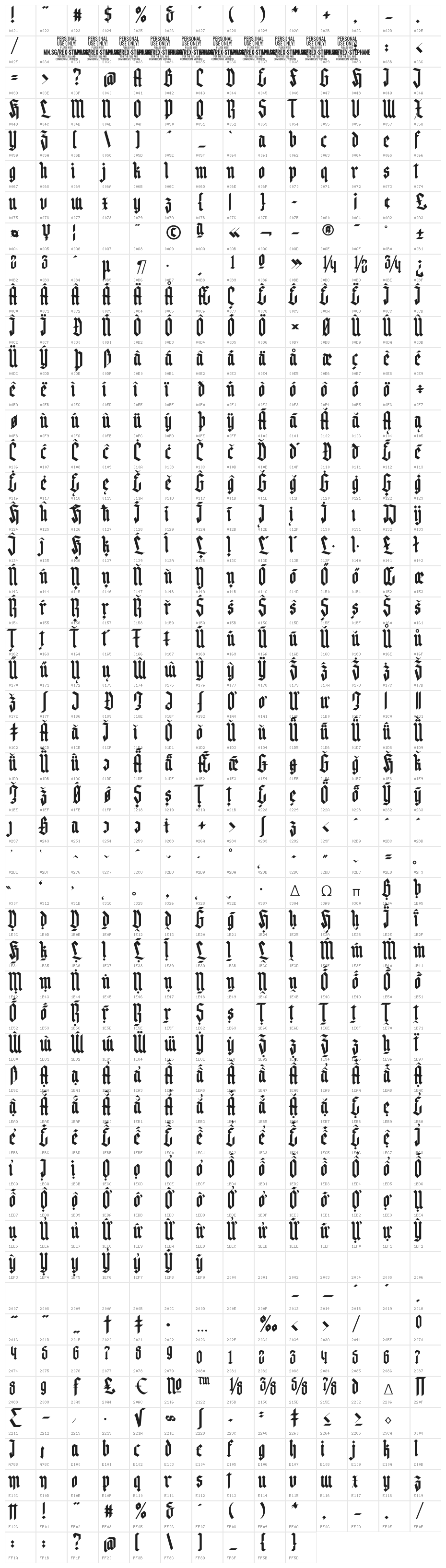 Rex Stephane PERSONAL USE Regular Character Map