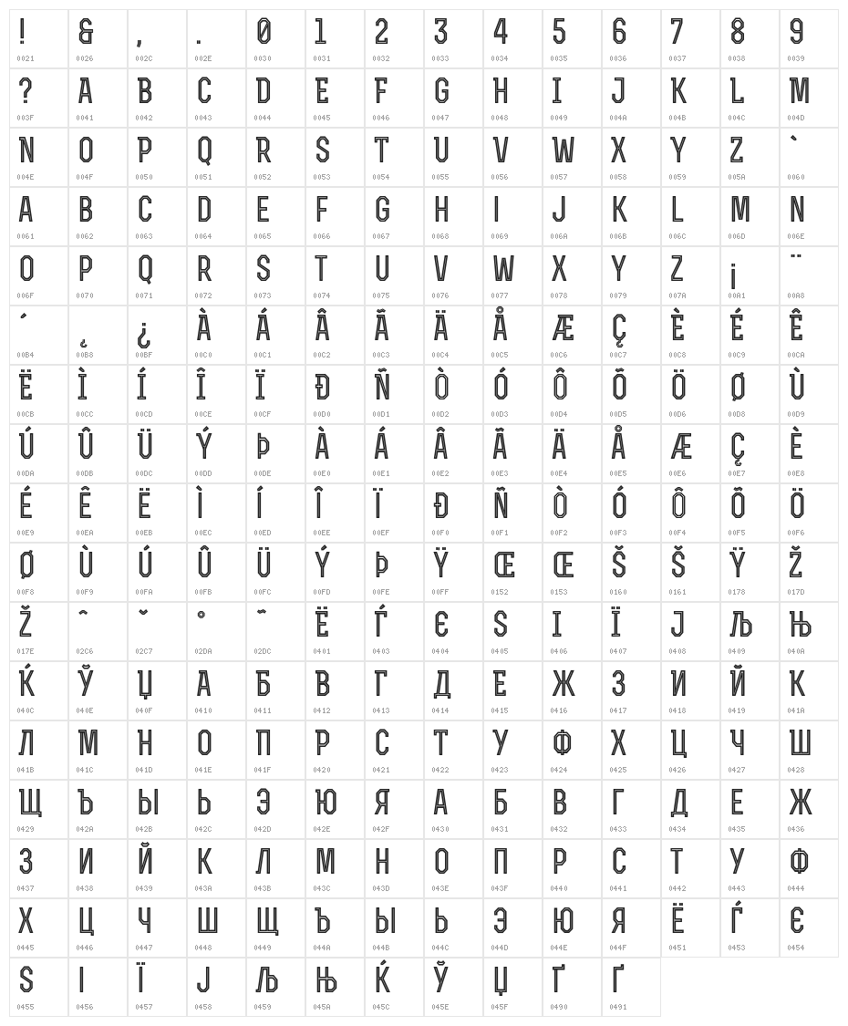 RexBoldInline Character Map