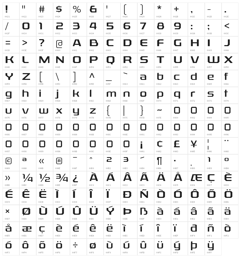 RexliaFree-Regular Character Map