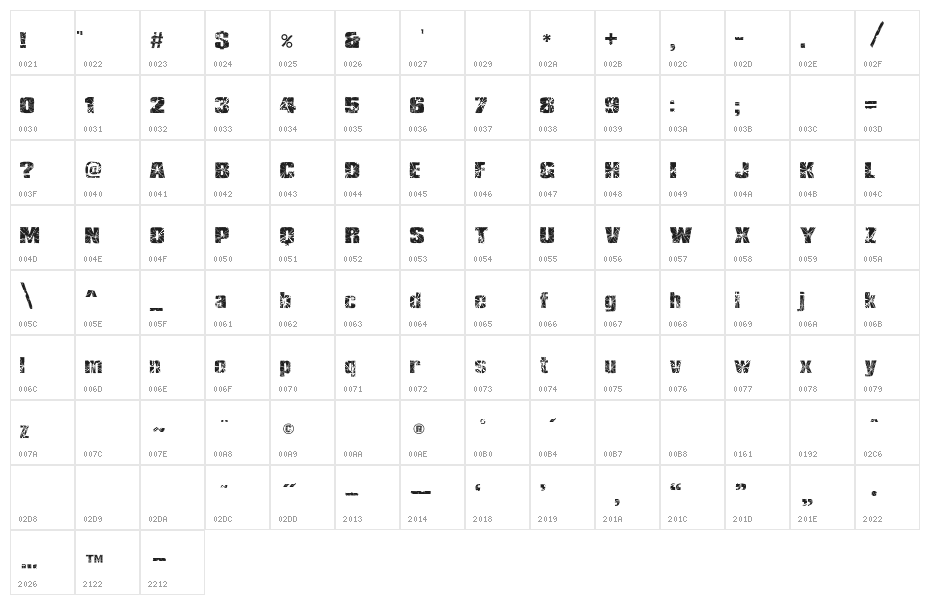RH SHMATTER SOLID SMASH Character Map
