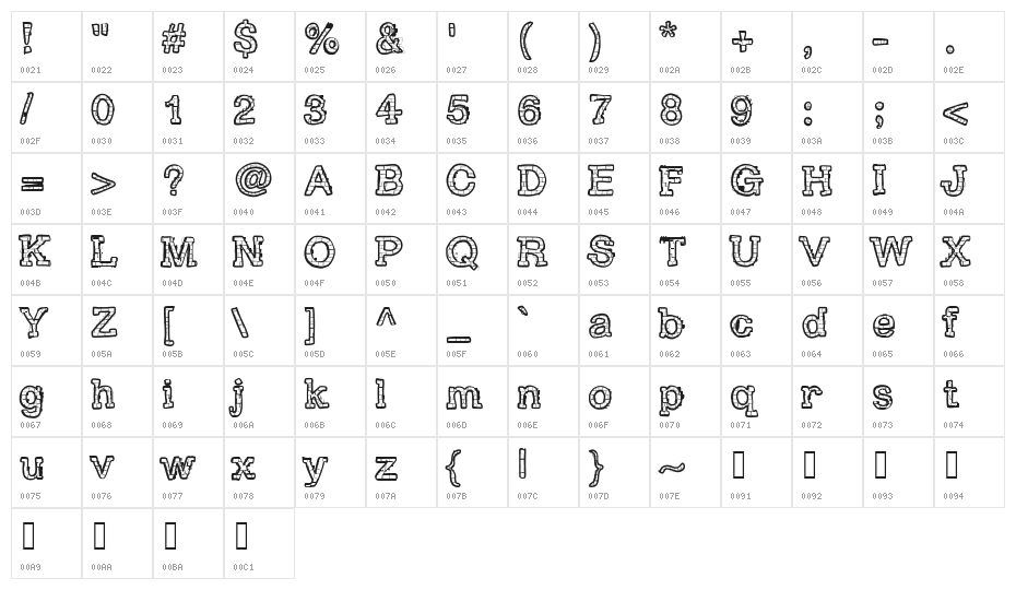 RHBrickhausProto-SAURUS Character Map