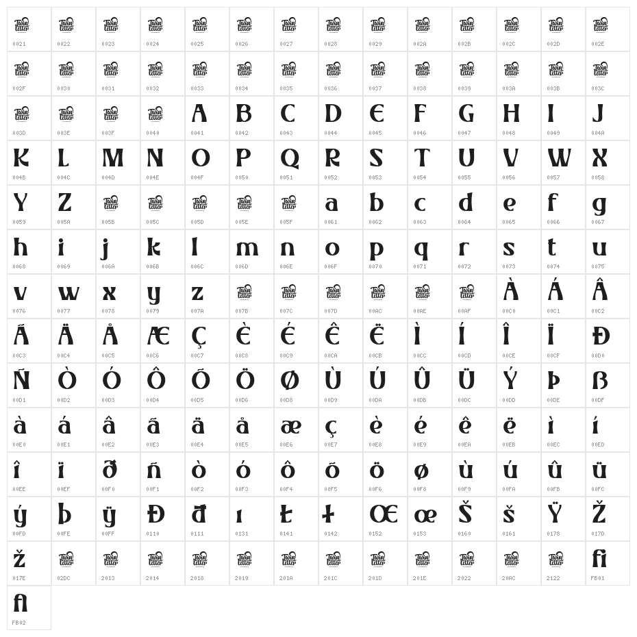 RHELAXtrial-Regular Character Map