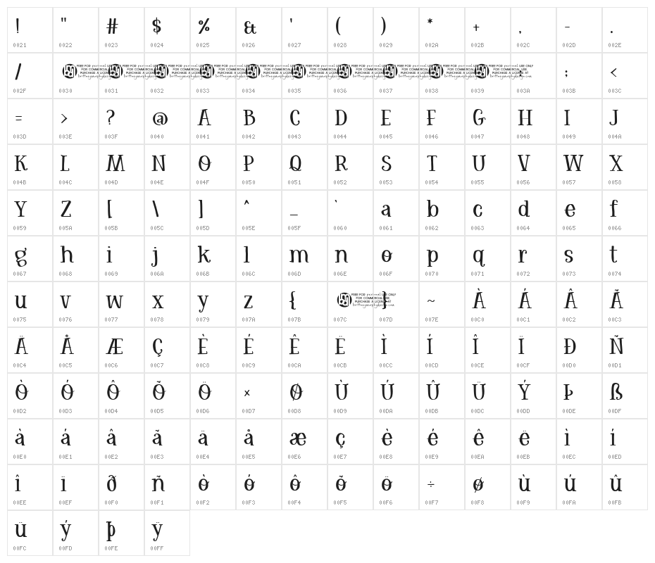 Rhaegarwood Regular Character Map