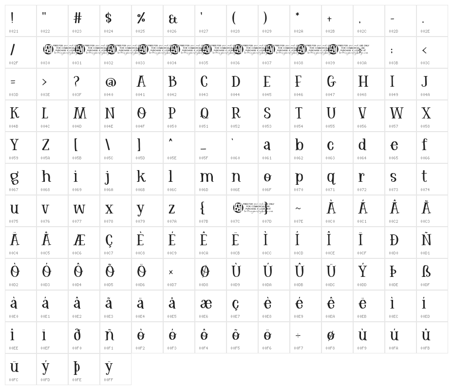 Rhaegarwood-Regular Character Map