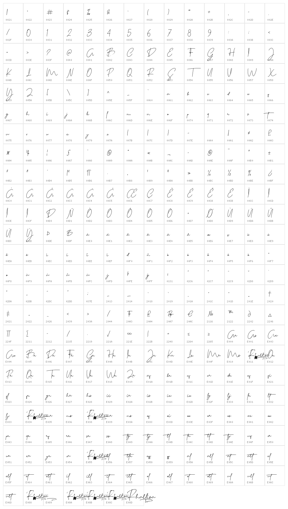 Rhallisa Character Map