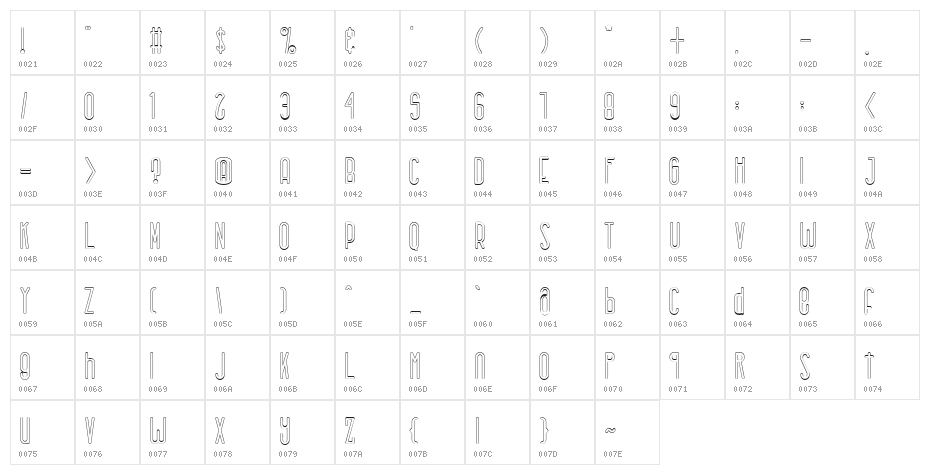 Rhantica-Regular Out Character Map
