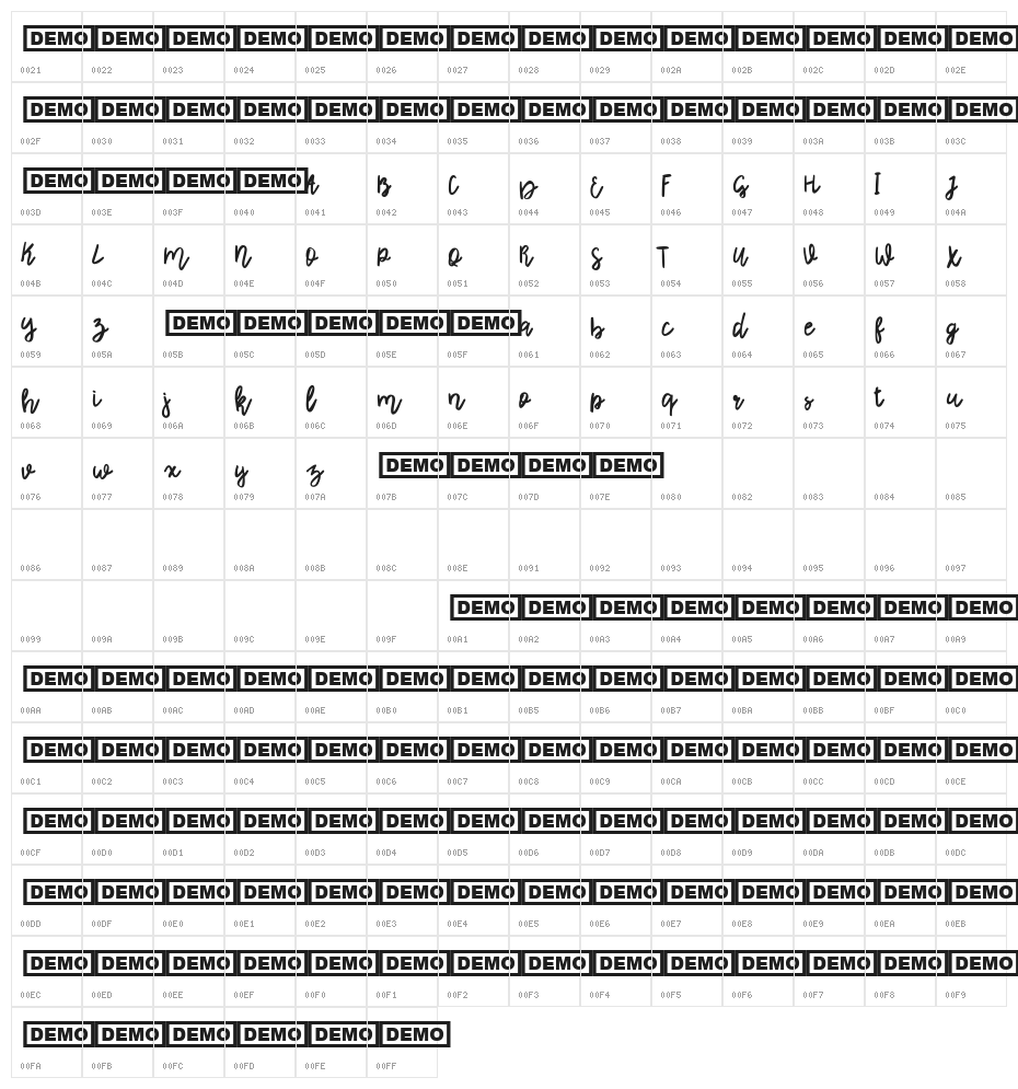 Rhiner Character Map