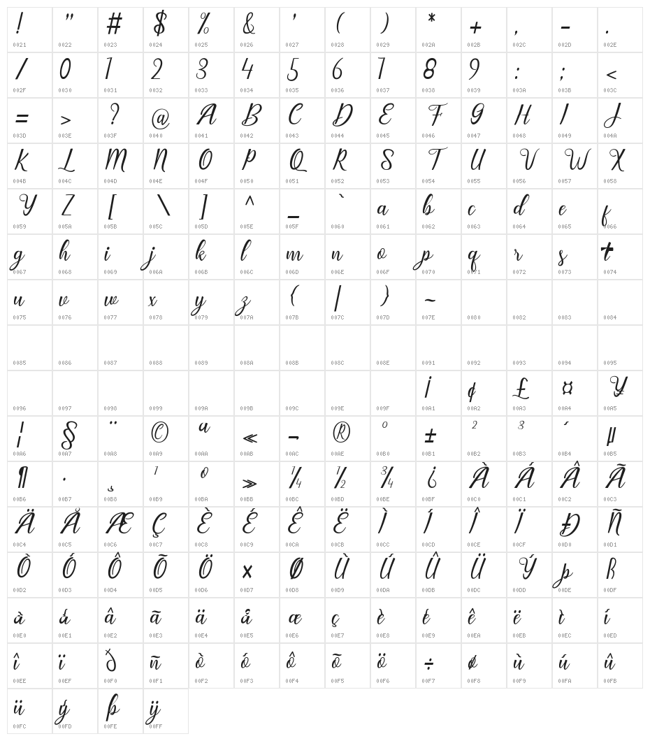 Rhonda Character Map