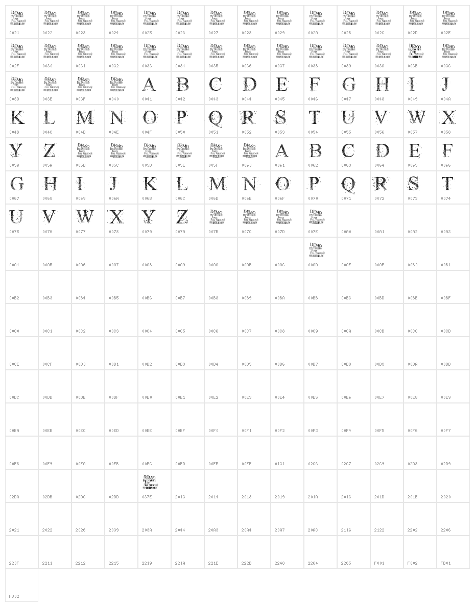 RIOT GLASS Character Map