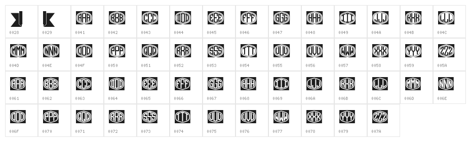 Ribbon Monogram Regular Character Map