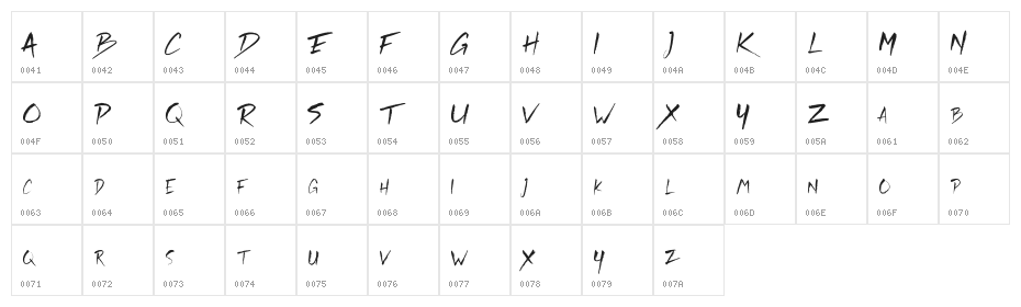 RickiesFree-Regular Character Map