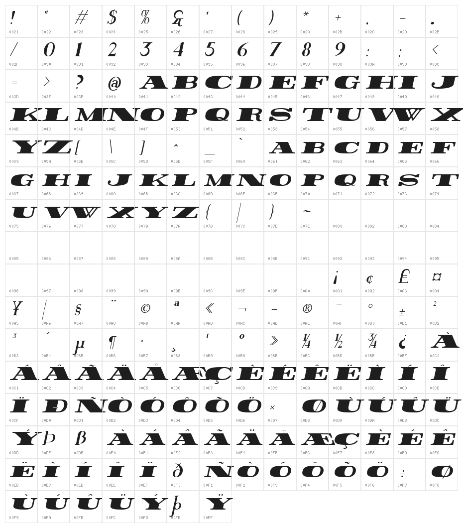 Rider ExtraBlack Italic Character Map