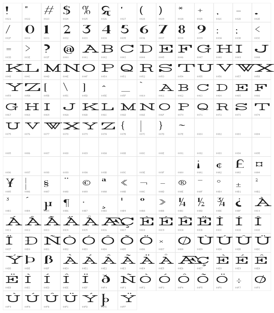 Rider Widest Ultra-expanded Light Character Map