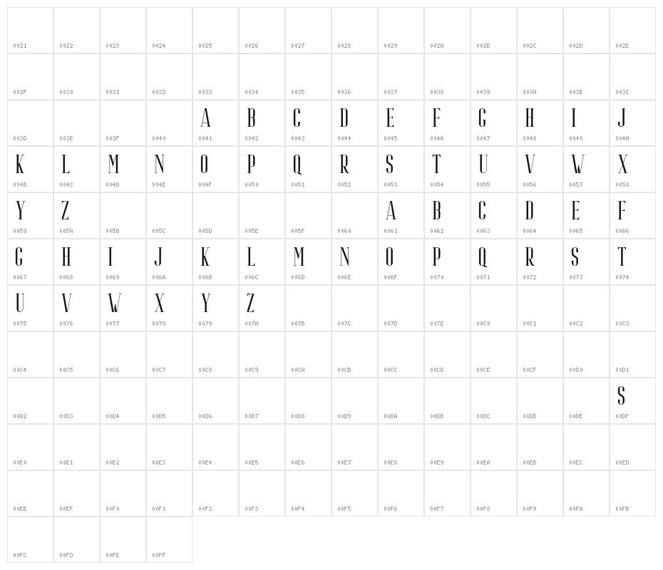 RiffleFree-Regular Character Map