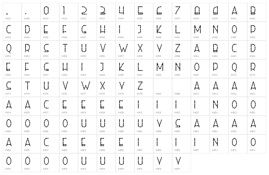 Right Hand Bold Dash Character Map