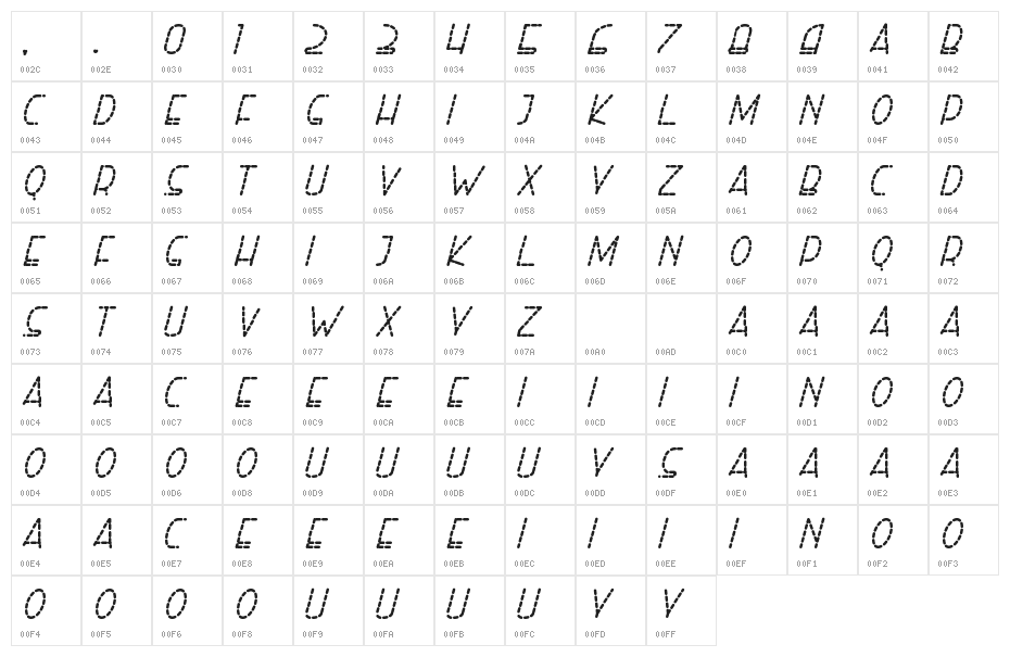 Right Hand Bold Italic Dash Character Map