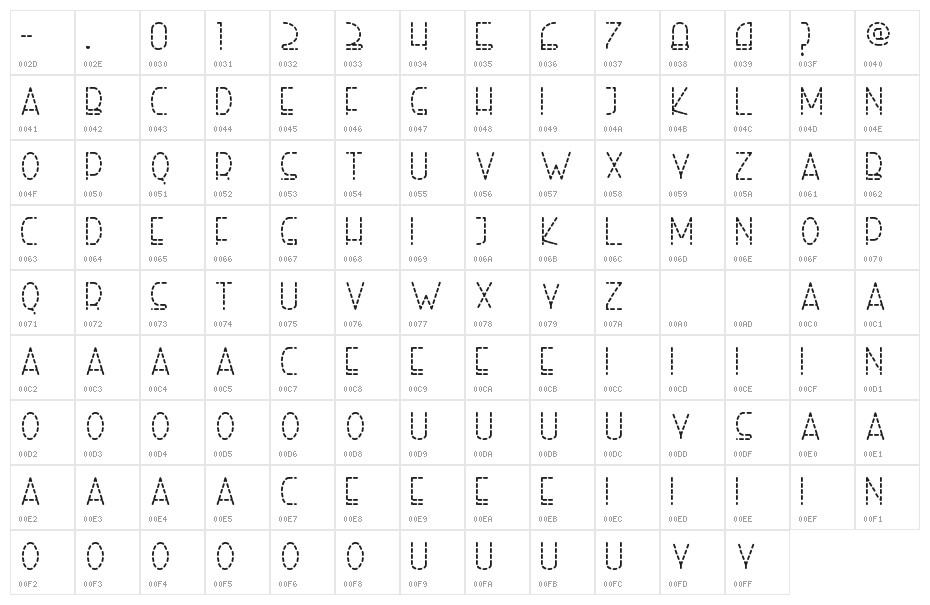 Right Hand Regular Dash Character Map