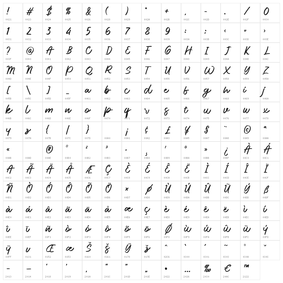 Rindy-Regular Character Map