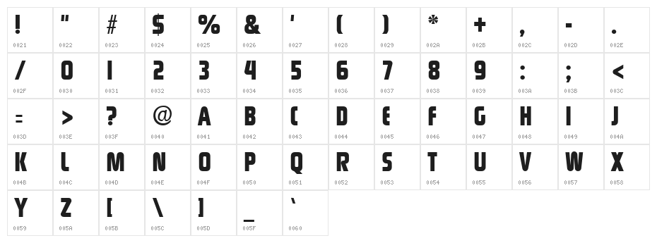 Rinehart Bold Character Map