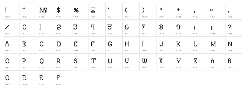 Ringling Regular Character Map