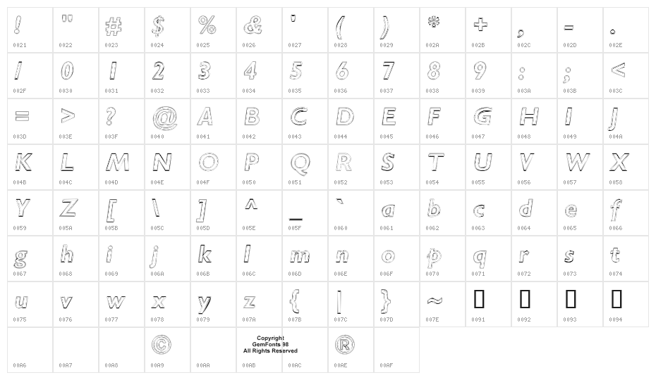 Ripplemere  ThinItalic Character Map