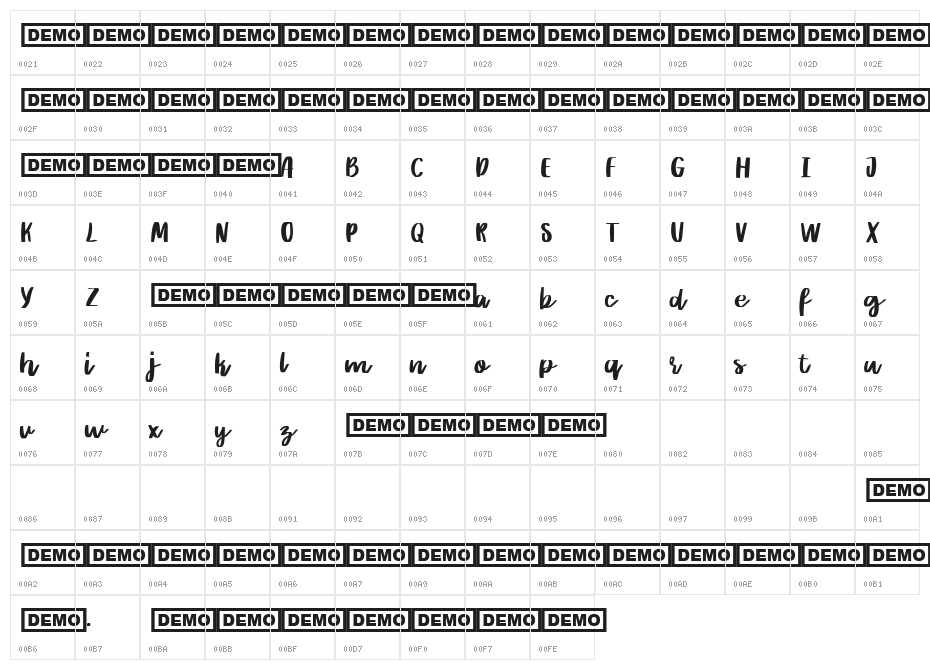 Rither Character Map