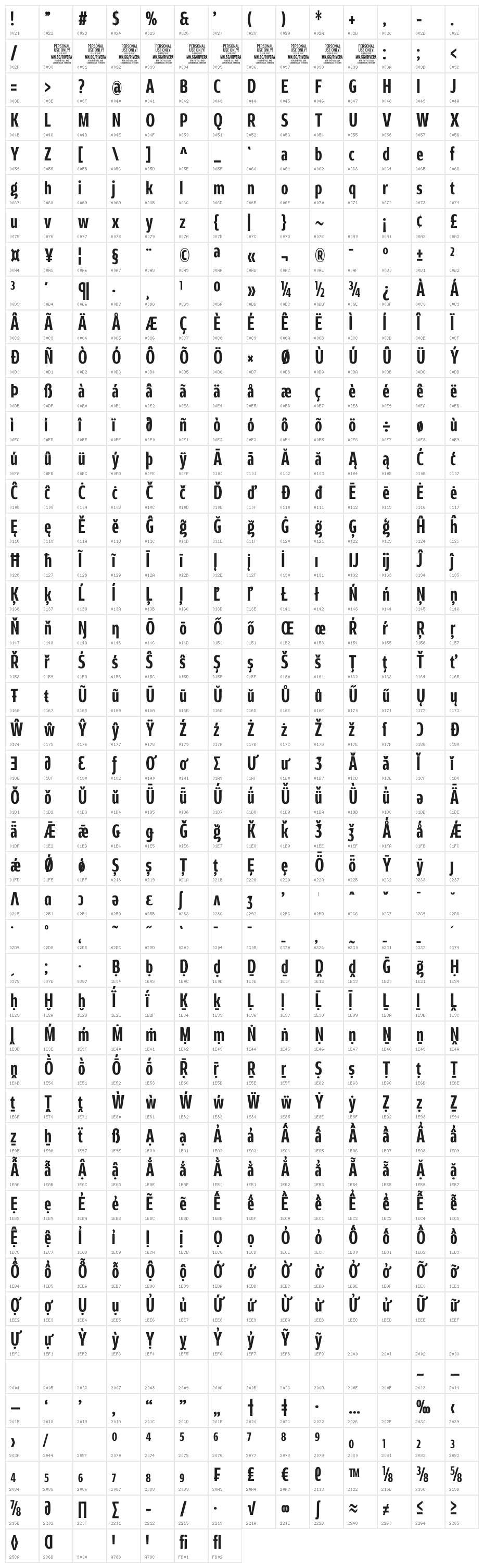 Rivera PERSONAL USE ONLY Bold Character Map