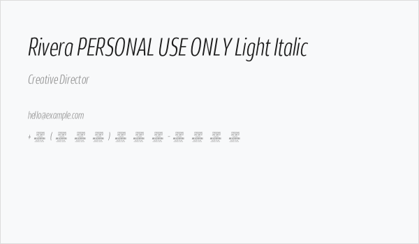 Rivera PERSONAL USE ONLY Light Italic Business Card