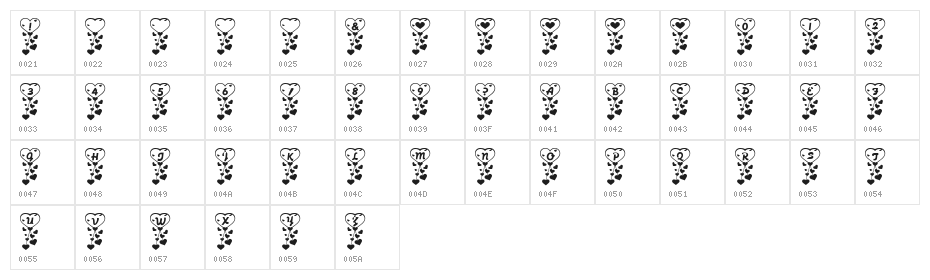 RMHeart2 Character Map