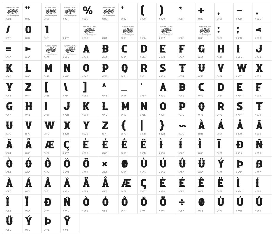 ROADSTORE Character Map