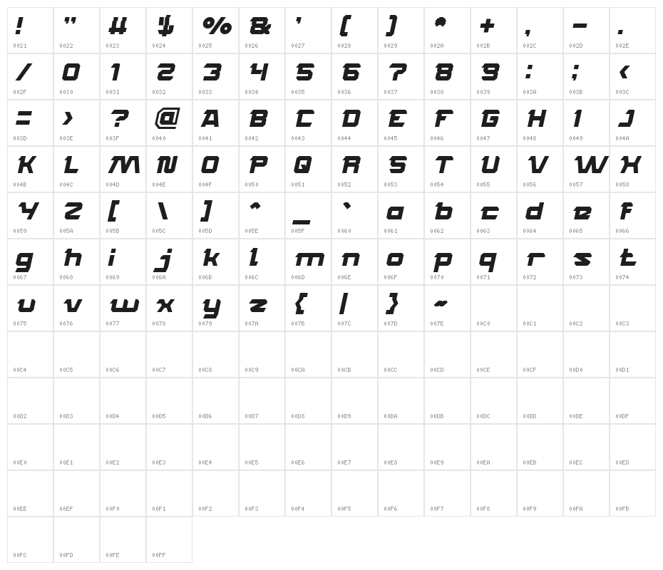 ROCK STEADY Italic Character Map
