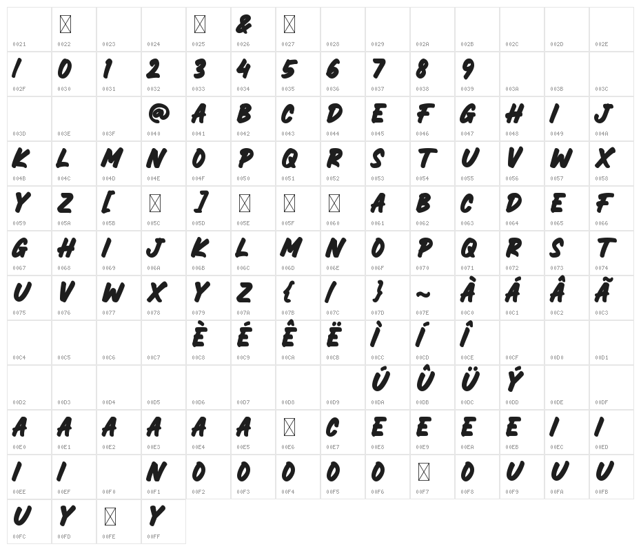 ROCKSLIDE BOLD Character Map