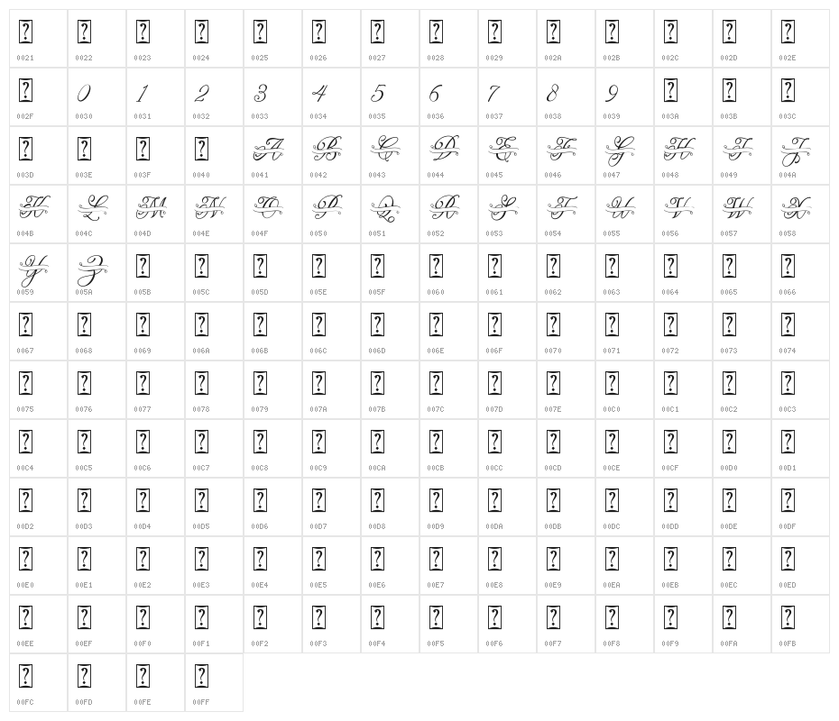 ROMANTIC LOVES MONOGRAM Character Map