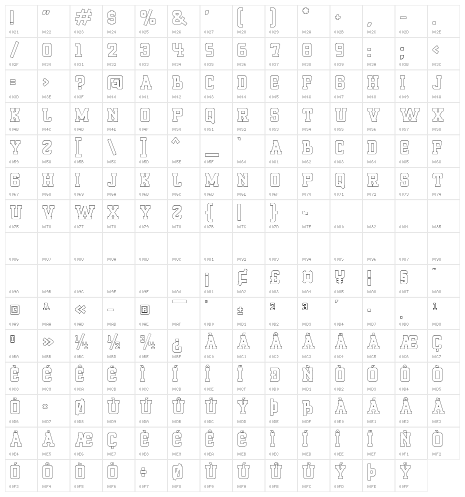 ROQUERO Personal Use Only !! Outline Character Map