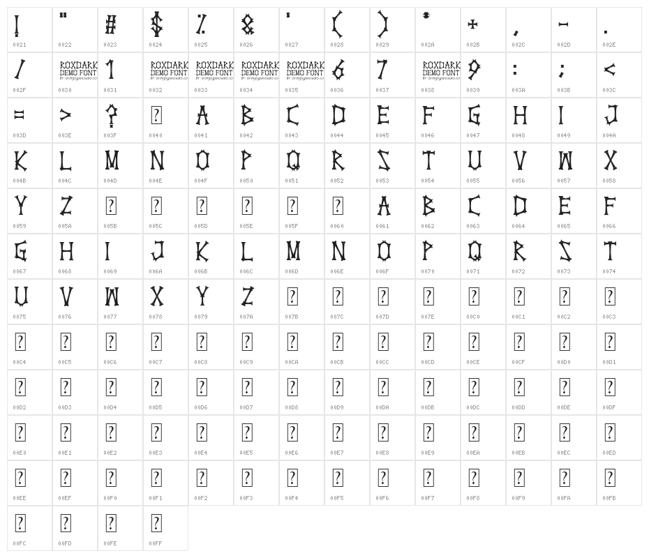 ROXDARK Character Map