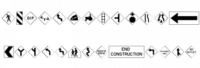 Road Warning Sign Medium Fonte MAIÚSCULAS