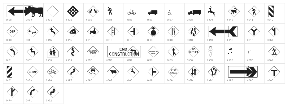 Road Warning Sign Medium Character Map