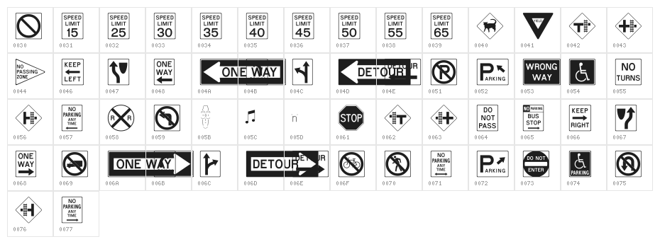 RoadSign Character Map